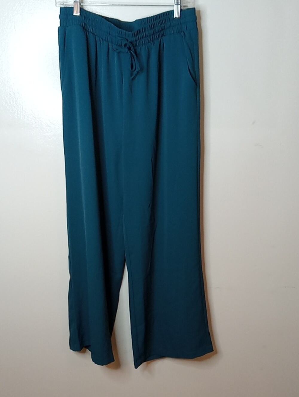 Melloday Women's Size XL Relaxed Wide-Leg Pull On Pants in Teal Blue. Dressy
